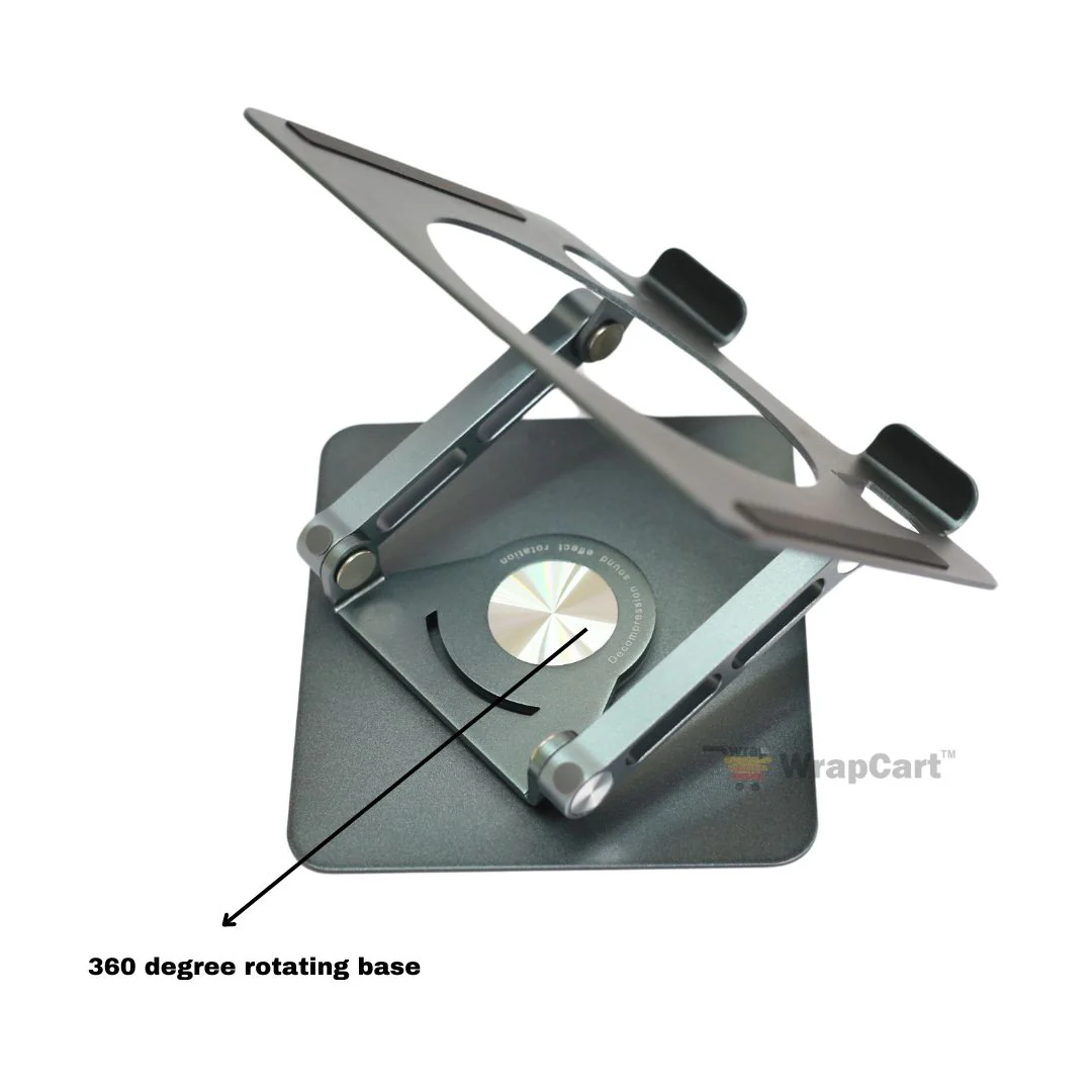 Desktop 360 Degree Rotating Base, Aluminum Metal Stand Holder, Foldable, Compatible with iPad, Tablet - Silver - Image 4