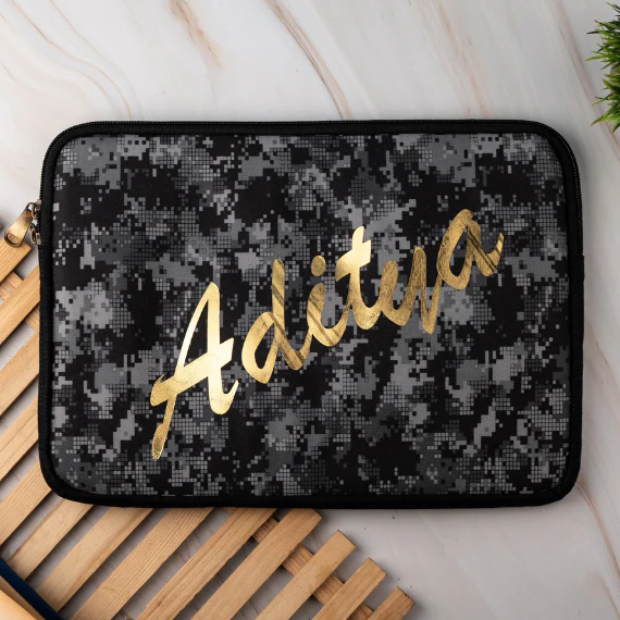 Camo Laptop Sleeve - Custom Golden Name