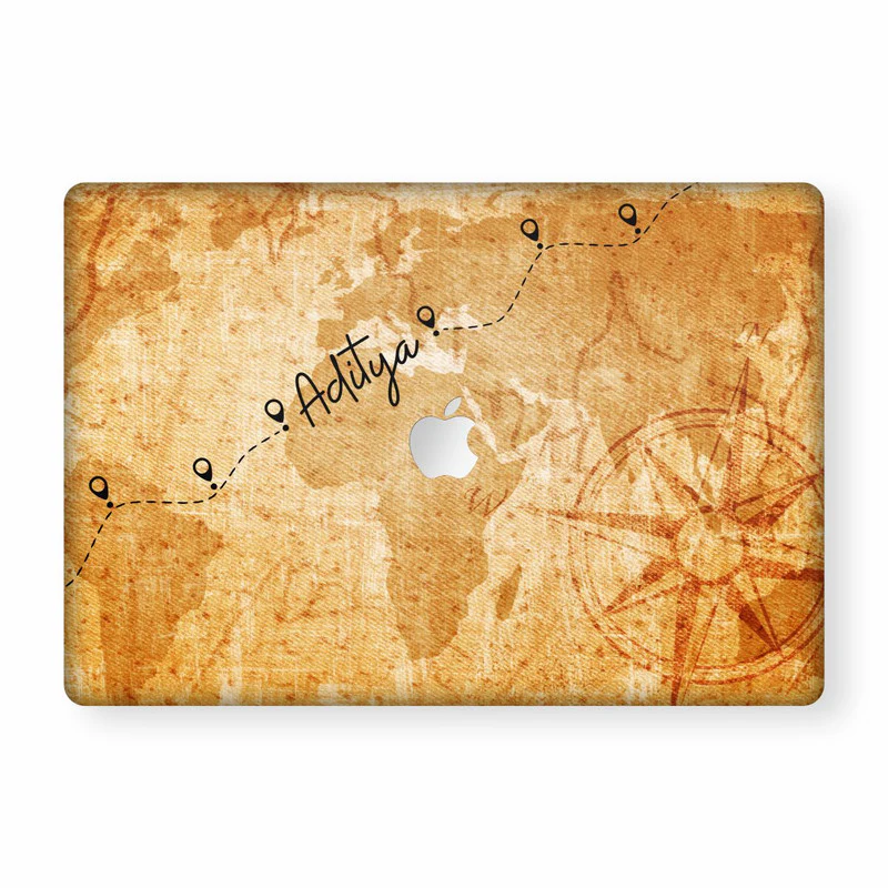 MacBook Vintage Map Laptop Skin - Custom Name