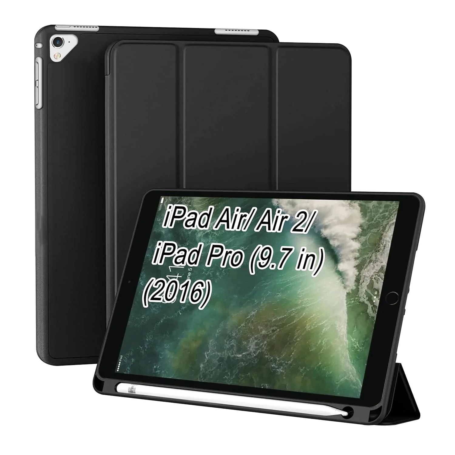 Smart Case for iPad - Tri-Fold Flip Folio Cover | Pencil Holder | Auto Wake-Up/Sleep Mode - Image 2