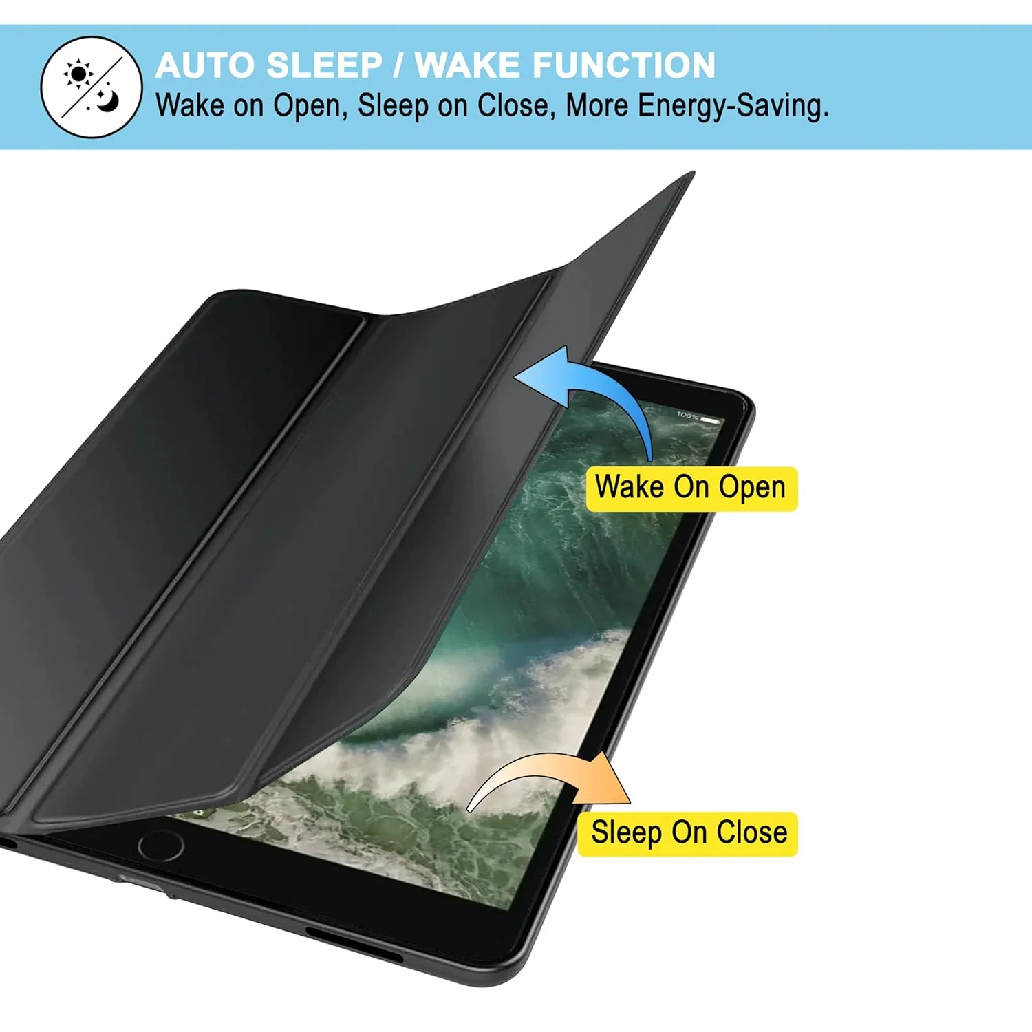 Smart Case for iPad - Tri-Fold Flip Folio Cover | Pencil Holder | Auto Wake-Up/Sleep Mode - Image 6